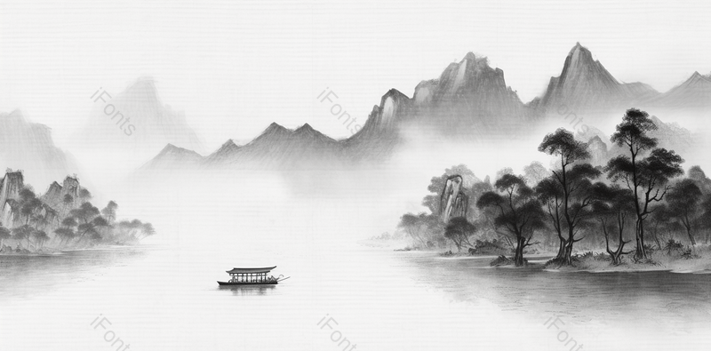 古代画法水墨画山水画插画创意水中泛舟,插画/手绘图,插画/手绘图库,插画/手绘图下载,插画/手绘